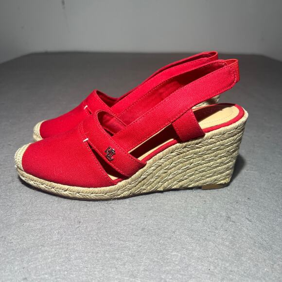 Lauren Ralph Lauren Shoes - Lauren Ralph Lauren Red Espadrille Wedge Slingback Sandals